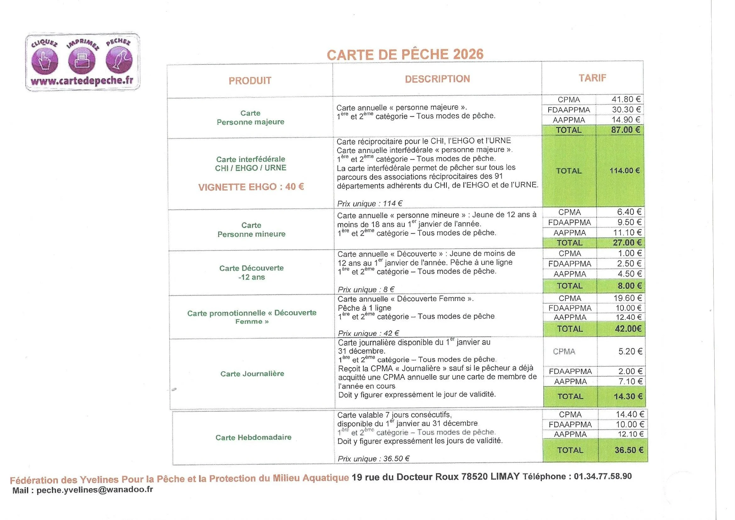 Tarif cartes 2026